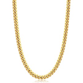 Jewlpire Gold Chain for Men, 6mm Mens Necklace Cuban Link Chain Necklace for Men, 18K Gold Plated Chain Necklace Sturdy & Durable Men's Necklaces 20 inch