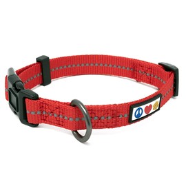 Pawtitas ♻️Recycled Dog Collar with Reflective Stitched Puppy Collar Made from Plastic Bottles Collected from Oceans Extra Small Red Chili