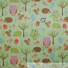 Riley Blake Designs BonEful FABRIC FQ Cotton Quilt Green Tree Scenic Wood Forest Animal Owl Hedgehog