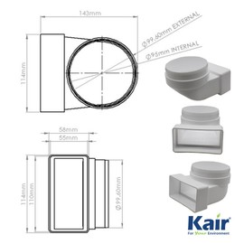 Kair 110 mm x 54 mm Rectangular to Round (100 mm Male Spigot) 90 Degree Bend - SYS-100 - DUCVKC237 by Kair