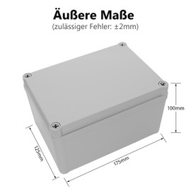 LeMotech IP67 Waterproof Junction Box, ABS Plastic Electrical Box, Dustproof Housing for Electronics, Junction Boxes for DIY Projects, Grey, 175 x 125 x 100 mm