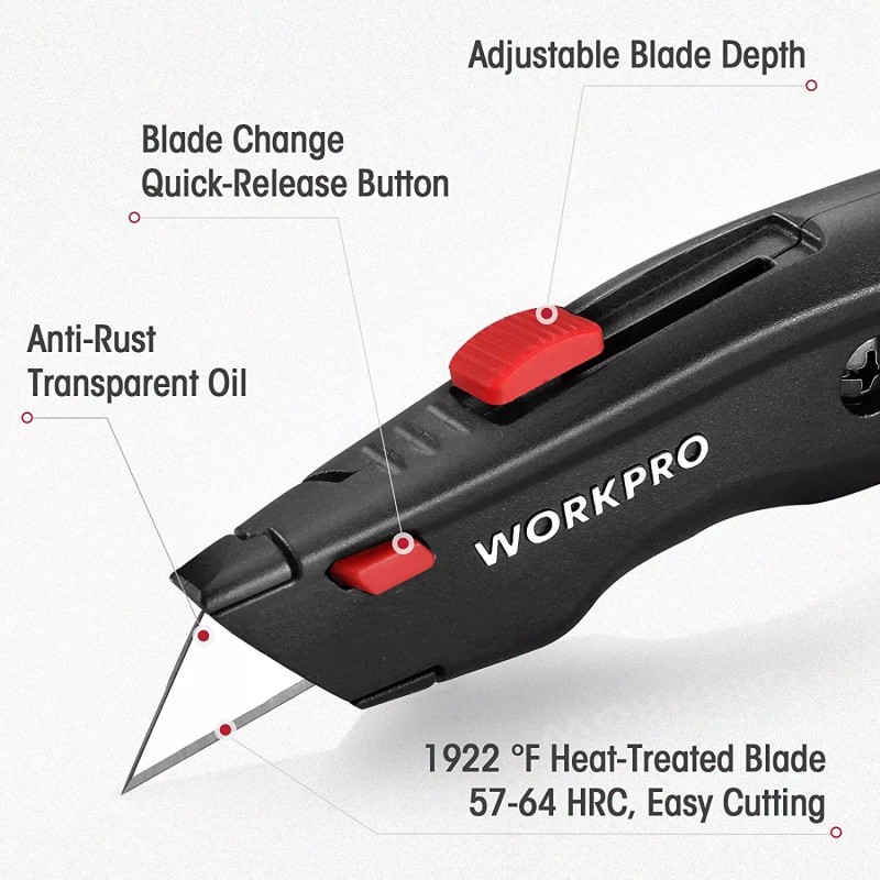 WORKPRO Premium Utility Knife Red Black Blue with 10 Extra