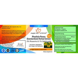 Rhodiola Rosea 12:1 Extract - 500mg - 60 Vegan Capsules - Boosts Energy