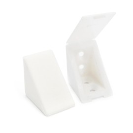 40 x Universal Corner Brace/Furniture Joint Connector/Angle Bracket with closable Attached Cover | Sossai® BT1, 4 Fixing Holes | Colour: White | Material: Plastic