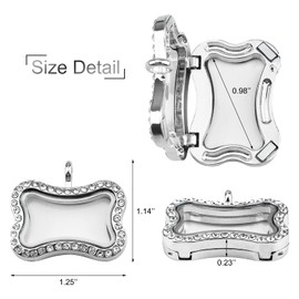 WANDIC Rhinestone Photo Charm, 2Pcs Bone Shaped Crystal Photo Pendant Bridal Wedding Bouquet Charms Memory Lockets for 2 Pictures