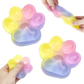 Yeefunjoy 2Pcs Cat Paw Squeeze Toy, Fufu Squishy Rainbow Kawaii Squishy Toys Cat Paw Squishy Sensory Fidget Squeeze Toy for Stress Relief, Party Bag Filler Classroom Prizes Party Favors for Kids