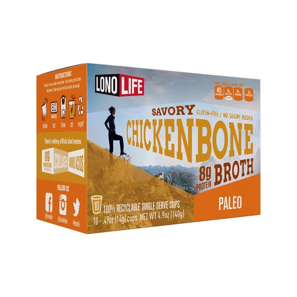 LonoLife Chicken Bone Broth Single Serve Cups: 8g Protein, Keto-Friendly, 10 Portable Servings