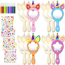 Einhorn Basteln,27 Stück DIY Holzspiegel Handwerk,Mini Holz Einhorn Spiegel,Holz Einhorn Spiege,Bastelset kindergeburtstag einhorn,Holzspiegel zum Bemalen für DIY Kinder Malen,Kinder Geschenk Party