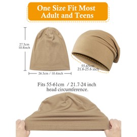 Kiiwah 2pcs Classic Beanie Hat for Men and Women, Unisex Slouch Knitted Hats Long Beanie for Winter, Black, Khaki