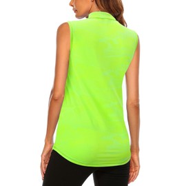 Koscacy Women's Sleeveless Golf Tennis Polo Shirts Zip Up Dry Fit Workout Tank Tops Neon Green Large