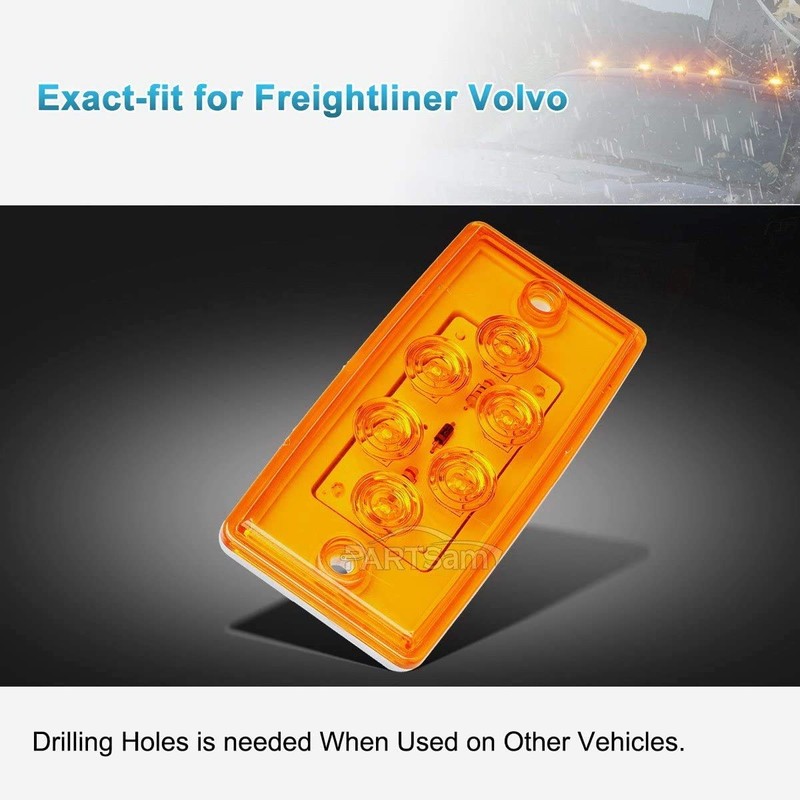 Partsam 6LED Amber Cab Marker Lights - Waterproof Roof Mount