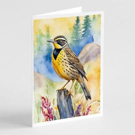 Caroline's Treasures Oregon Western Meadowlark Greeting Cards Pack of 8 Blank Cards with Envelopes Whimsical A7 Size 5x7 Blank Note Cards