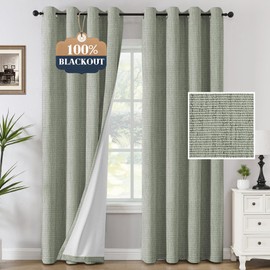H.VERSAILTEX Premium Chenille Blackout Curtains - 100% Blackout Thermal Insulated Noise Reducing, Heavy White Flocking Coating Back Linen Textured, 2 Panels 84 Inches, Heathered Sage (Not Solid)