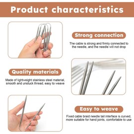 15 pieces stainless steel circular knitting needles set (23 cm), double head needles in 2 mm - 4 mm for knitting projects such as socks, gloves and hats
