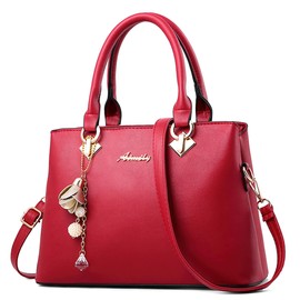 DEEVORCA Classic Women's Handbags Elegant Handbag with Fashion Hanging Bells Shoulder Bag for Casual Business Travel Shopper Daily Holiday PU Leather Shoulder Bag Women's Tote Bag, Red (red A)