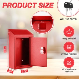 Yaocom Metal Locking Mailbox Wall Mount Key Drop Mailbox for Outside Suggestion Box Money Box Donation Box for Cash Hanging Secure Postbox with 2 Keys Office Garden(Red,10 x 5.5 x 3)