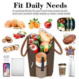 Coobiiya Lunch Bag Women, Lunch Box for Women Adult Men, Small Leakproof Cute Lunch Tote Large Capacity Reusable Insulated Cooler Lunch Container for Work/Office/Picnic/Travel-Brown