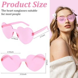 ACO-UINT 14 Pack Heart Sunglasses for Women, Pink Heart Shaped Rimless Glasses, Ideal for Bachelorette Party, Valentine's Day, Fun Party Favor
