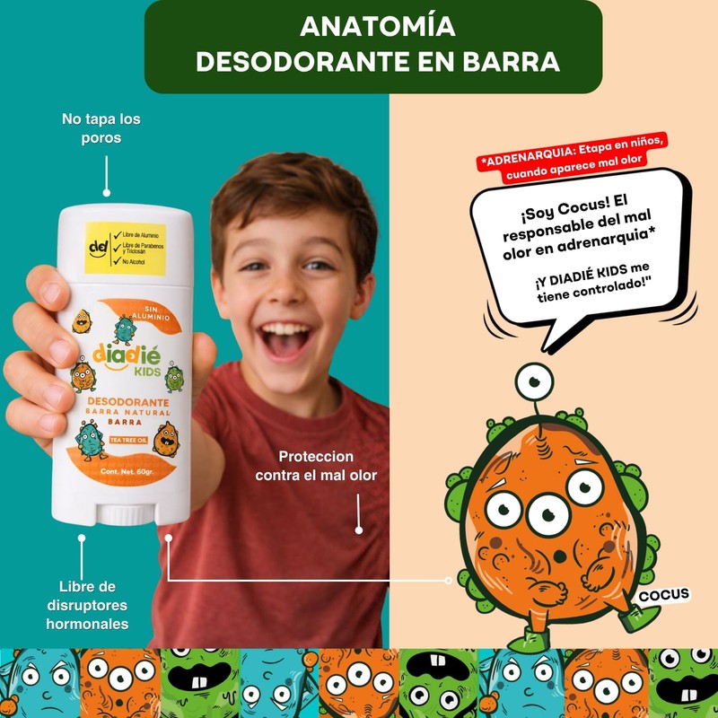 DIADIE KIDS Desodorante natural para Niños, Barra, Original 3 Pack