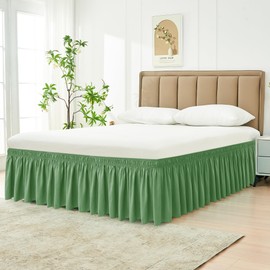Biscaynebay - Faldas de cama envolventes con volantes, elásticas, fácil ajuste, resistentes a las arrugas, tela sedosa, lavable a máquina, color salvia, caída de 45.72 cm, tamaño queen