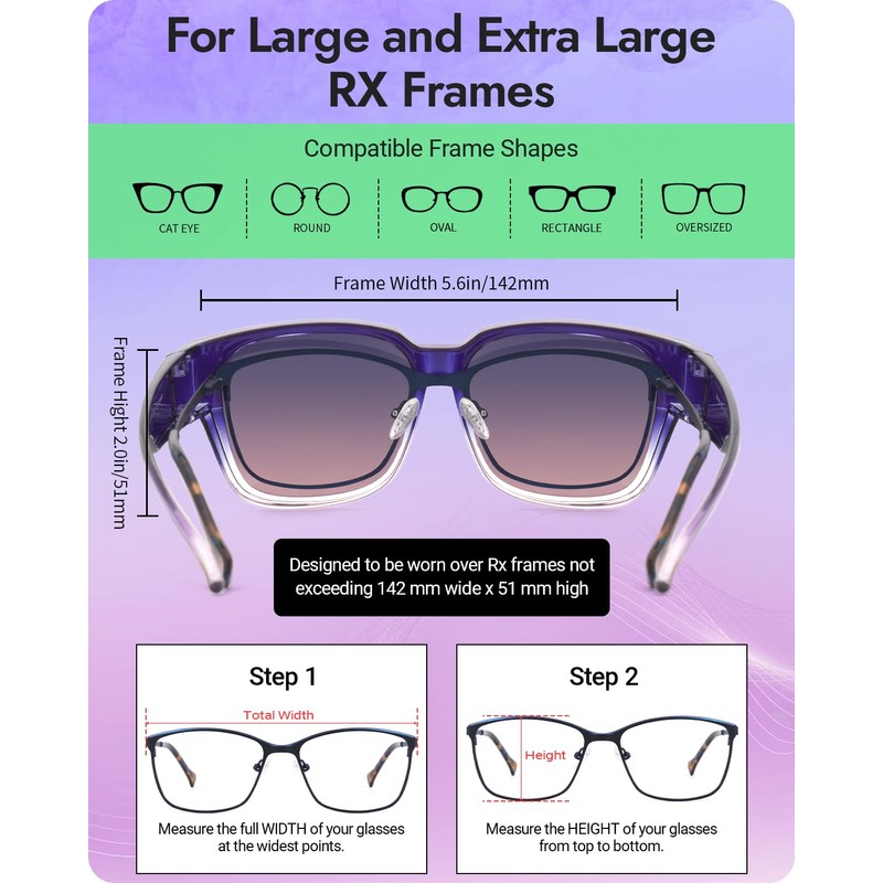 Meeloog Polarized Fit Over Glasses Sunglasses for Women, Square Wrap