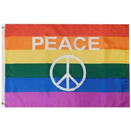 Peace Sign Rainbow Pride Peace Premium Quality Heavy Duty Double Sided 100D Woven Poly Nylon Flag 3x5 3'x5' Banner Grommets (RUF)