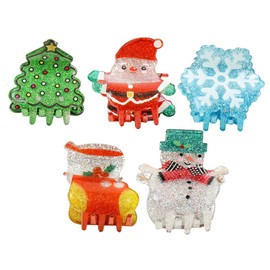 SAFIGLE 5pcs Small Christmas Hair Claw Clips for Sturdy Lightweight Hair Clamps with Snowflake Snowman Boot Tree Santa Designs Strong Grip Accessories