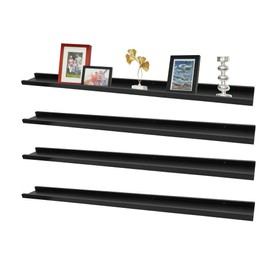 MITREL Picture Ledge Shelf,Long Floating Shelves with Lip Set of 4,Rustic Photo Frames Shelves Vinyl Record Book Storage Display for Living Room Kids Nursery Bedroom Kitchen Bathroom,57"(Black)