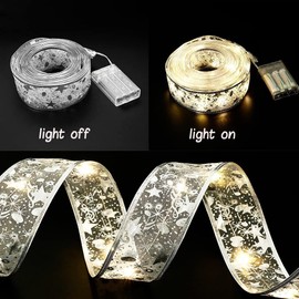 Ribbon Lights for Christmas Tree Decorations,32ft 100 LED Lights Silver Edge Wired Ribbon Fairy Lights for Xmas Tree Wedding Birthday Party Home Holiday Decor