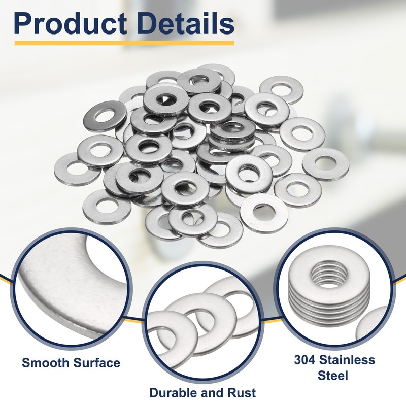 sourcing map M8 Flat Washer for Screw, 60Pcs Metal Washers