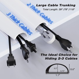 78" Silicone Cord Hider for 2-3 Cords,Flexible Side-Opening Self-Adhesive Cord Covers for Wires on Wall Mount TV,Easier Setup for Home Office Cable Management Wire Hider,1.1" W x 0.6" H,White