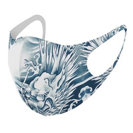 Smakore 001218 Design Mask, Set of 2, Polyester, Washable, Cloth Mask, Unisex, Cool Dragon, Japanese Style