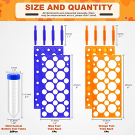 Tanstic 27Pcs 50ml Conical Bottom Centrifuge Tubes with 2pcs Test Tube Rack, Plastic Test Tubes with Screw Cap Plastic Vial Container Graduated with Marks for Laboratory Lab Scientific Experiments
