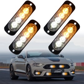 DIBMS 4x LED Emergency Strobe Lights Bar, 4 LED Amber White Warning Flashing Caution Construction Hazard Light Bar For Car Truck Van Off Road Vehicle ATV SUV