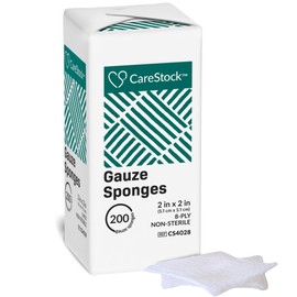 CareStock Gauze Pads 2x2 [200 Count] – 8-Ply Woven Gauze Sponges, Non-Sterile, Soft, Lint-Free, Highly Absorbent Medical Grade Cotton for Wound Care, First Aid & Medical Use