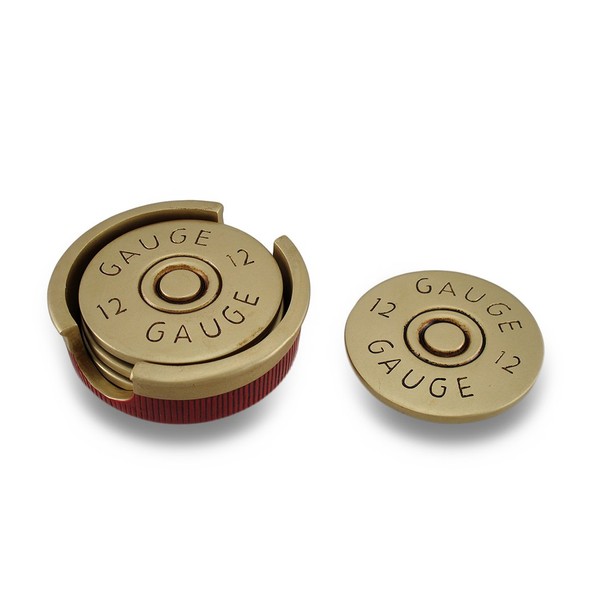 Four Piece 12 Gauge Shotgun Shell Coaster Set W/ Base