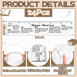 24 Pcs Clear Bible Verses Ruler with Scalloped Edge 6 Inch Christian Rulers with Books of the Bible for School Classrooms,Multitool or Bookmark(Romans Road)