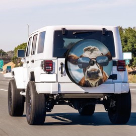 Foruidea Cool Cow Wearing Sunglasses Spare Tire Cover with Backup Camera Hole Wheel Tire Cover Fit Trailer, RV, SUV and Many Vehicle 17inch