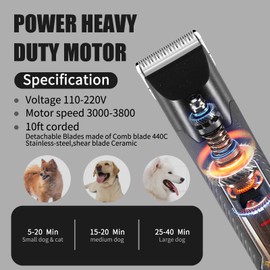 Dog Grooming Clippers, Professional Dog Clipper for Thick Coat Low Noise with Guard Combs Brush,2 Speeds Heavy Duty Design for Thick Heavy Coats,Dogs,Cats,Sheep Animal Haircut