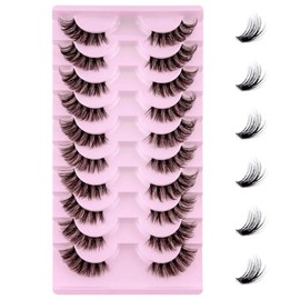 Leipple Half Lashes Natural Look Cat Eye False Eyelashes Wispy Fluffy Clear Band Faux Mink Lashes Soft Reusable 10 Pairs Pack(1002)