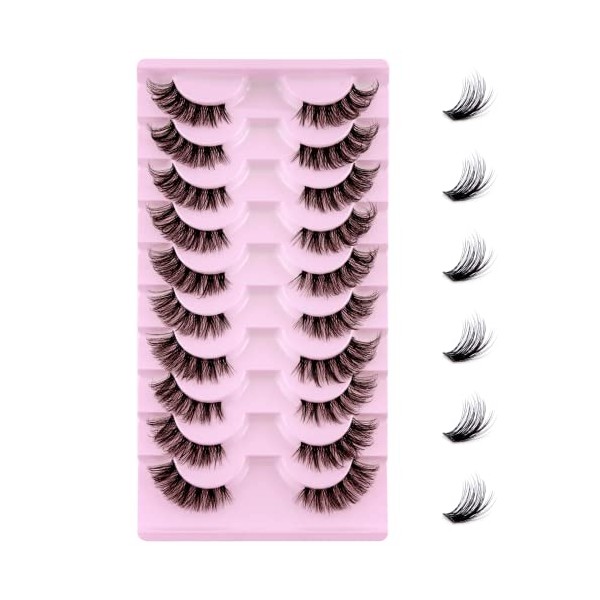 Leipple Half Lashes Natural Look Cat Eye False Eyelashes Wispy Fluffy Clear Band Faux Mink Lashes Soft Reusable 10 Pairs Pack(1002)