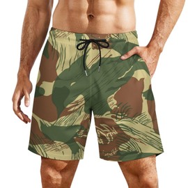 Rhodesian Camouflage Men's Compression Lined Beach Shorts Quick Dry Swim Shorts with Pockets, Style, X-Large