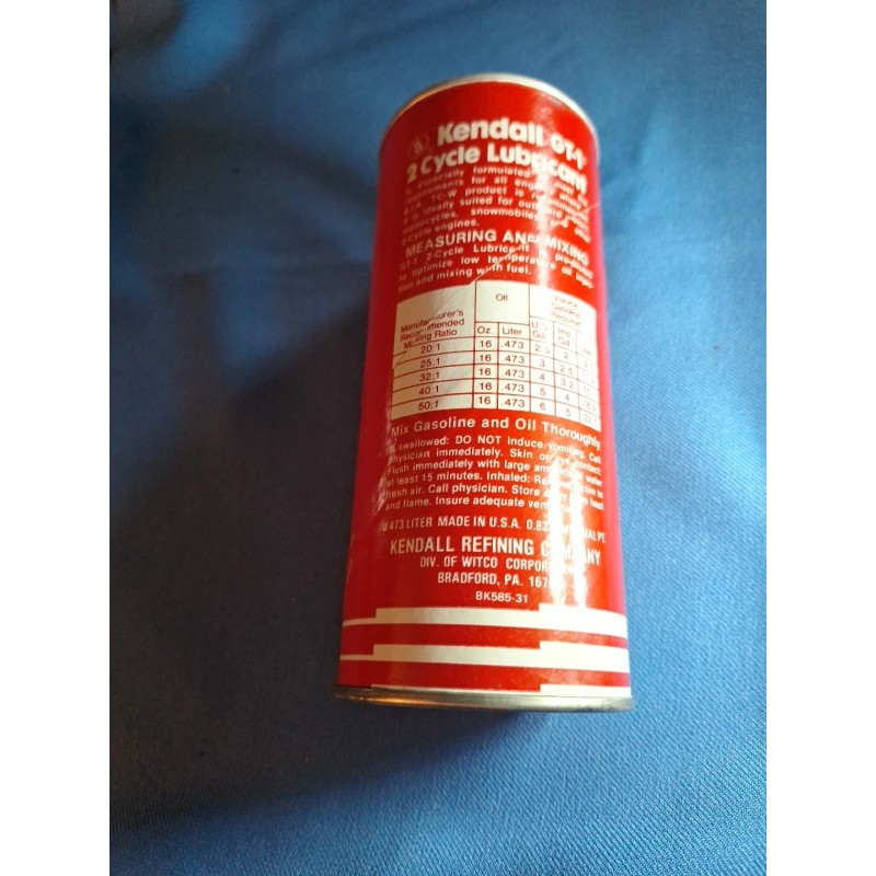 Kendall Vintage KENDALL 2-Cycle Lubricant Motor Oil GT-1 Unopened 16oz