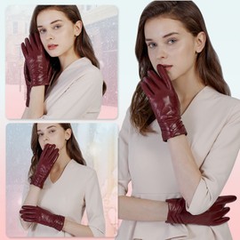GSG SINCE 1998 Womens Genuine Leather Gloves with Wool Lined Touchscreen Sheepskin Warm Winter Driving Gloves Burgundy Small