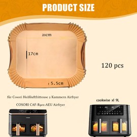 Pack of 120 Airfryer Baking Paper for Hot Air Fryer Cosori 8.5 L, Cookwise 9L, Airfryer Accessories for Cosori CAF-R901-AEU, Hot Air Fryer Accessories for Cosori Hot Air Fryer, 2 Chambers Airfryer