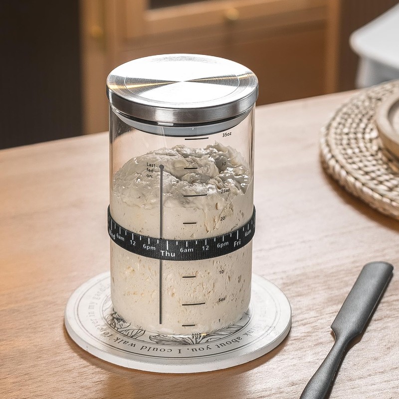 Wissy&Konny Sourdough Starter Jar,2PACK 35OZ Wide Mouth with Ounce Scale
