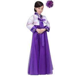 CBTRFASHION Korean Girls Kids Children Hanbok Costume Dress Outfit Set (4-5Years(110cm), Purple)
