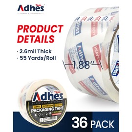 ADHES No Noise Clear Packing Tape, 36 Rolls, 1.88 Inch x 55 Yards, 2.6 mil Heavy Duty Shipping Tape Strong & Durable Package Tape for Shipping, Moving, Mailing and Sealing