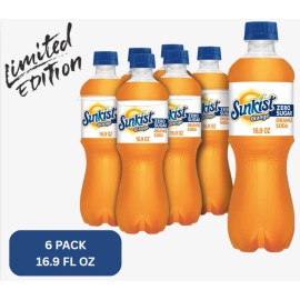 Sunkist Zero Sugar Orange Soda Pop, 16.9 fl oz, 6 Pack Bottles ONE DAY FREE FAST