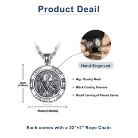 WYUESGU St Peter Medal Silver Saint Peter Medallion Pendant Necklace Medalla De San Pedro Protection Jewelry Confirmation First Communion Necklace Catholic Christian Religious Gifts for Men